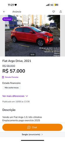 Vendo Fiat Argo Drive 1.0, 2021 13189