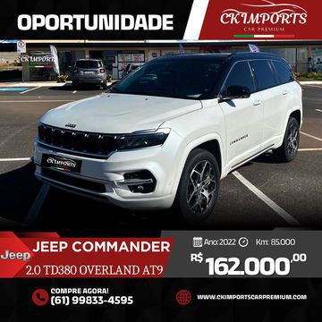 JEEP COMMANDER 2.0 TD380 TURBO DIESEL OVERLAND AT9
▃▃▃▃▃▃▃▃▃▃▃▃▃▃▃▃▃▃▃
*☑️Ano: 2022/22*
*☑️Km: 85.000*
*☑️Fabricante: Jeep*
*☑️Modelo: Commander*
*☑️Versão: TD380 Overland AT9*
*☑️Cambio: Automático*
*☑️Combustível: Diesel*
*☑️Tração : 4X4*
*☑️Carroceria: Suv*
*☑️Cor: Branco*
*☑️Interior Marrom* 
*☑️Bancos De Couro*
*☑️Todas Revisões Feita na Concessionária*
*☑️Revisões em Dia* 
*☑️Pneus: Novos*
*☑️Interior: Ok*
*☑️Películas Window Blue*
*☑️Vitrificação na Pintura* 
*☑️IPVA 2025: Pago*
*📍Localização: DF
▃▃▃▃▃▃▃▃▃▃▃▃▃▃▃▃▃▃▃
*📊FIPE R$ 189.614,00*
▃▃▃▃▃▃▃▃▃▃▃▃▃▃▃▃▃▃▃
*📊Media Webmotors R$ 191.269,82*
▃▃▃▃▃▃▃▃▃▃▃▃▃▃▃▃▃▃▃
*📈~De R$ 191.000,00~*
▃▃▃▃▃▃▃▃▃▃▃▃▃▃▃▃▃▃▃
*📉POR R$162.000,00*
▃▃▃▃▃▃▃▃▃▃▃▃▃▃▃▃▃▃▃
*🏦FORMAS DE PAGAMENTO*
————————————————-
*• A Vista Pix ou Transferência* 
*• Financiamento*
*• Carta de Crédito*
*• Cartão Crédito*
▃▃▃▃▃▃▃▃▃▃▃▃▃▃▃▃▃▃▃
* 🏦 Trabalhamos com os melhores BANCOS para uma melhor aprovação;*
————————————————-
*• ITAU*
*• BV*
*• Banco Pan*
*• Santander*
*• Banco Safra*
*• Banco Alfa*
*• Bradesco*
*• Banco C6*
▃▃▃▃▃▃▃▃▃▃▃▃▃▃▃▃▃▃▃
*_ SEGURO AUTO_*
• Trabalhamos Com Todas as Seguradoras.
*• TOKIO MARINE*
*• HDI*
*• Porto Seguro*
*• Allianz*
*• Mapfre*
*• Bradesco*
*• Itaú*
*• Suhai*
▃▃▃▃▃▃▃▃▃▃▃▃▃▃▃▃▃▃▃
*_CK IMPORTS CAR PREMIUM_*
*📱(61) 99833-4595 WhatsApp*
*🖥 https://ckimportscarpremium.com
📱Instagram.com/ckimports
▃▃▃▃▃▃▃▃▃▃▃▃▃▃▃▃▃▃▃